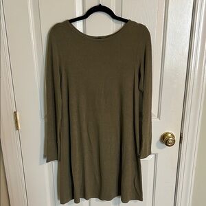 Olive Green Long Sleeve T Shirt Dress with Back Button Detail